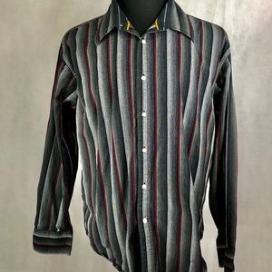 Nick(it) Mens Gray Black Maroon Striped Long Sleeve Button- Up Shirt  Sz XXL